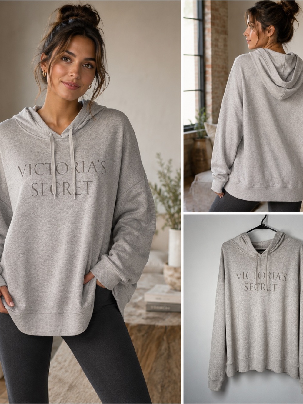 Victoria’s Secret Sweatshirt Women’s XL Taupe Oversized Logo Pullover Y2K Hoodie